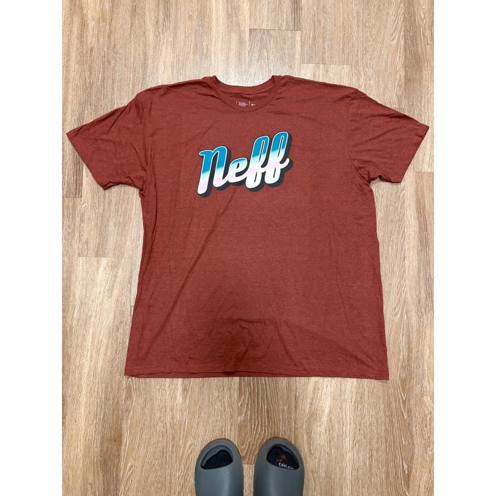 Neff Mens 3XL Graphic T-Shirt Heather Burgundy Red Blue Gradient Logo Tee